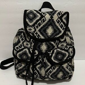 Aztec or Southwestern-style geometric print Black and White Backpack EUC